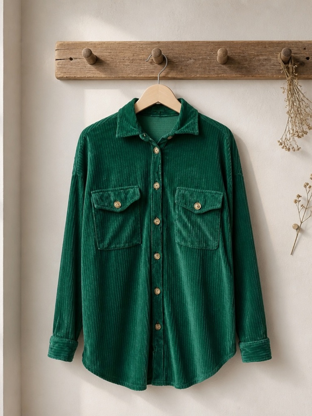 BETTER BE Emerald Green Corduroy Shacket Womens Small Oversized Shirt Jacket - Picture 4 of 13